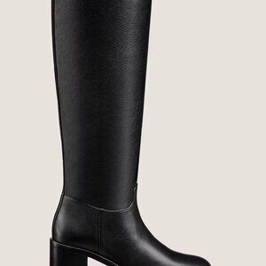 Stuart Weitzman Finn Grainy Black Leather Knee High Boot